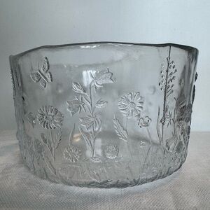 Large Clear glass bowl titled 'Ulla' by Kjell Engman for Kosta Boda floral
